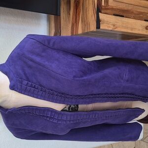 Vtg. Tan Jay Faux Suede Ruffle center Zip Up Jacket Sz 14